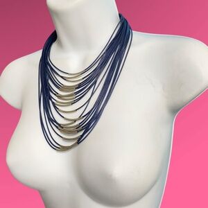 Multi-Strand Navy Blue Necklace with Gold Accents